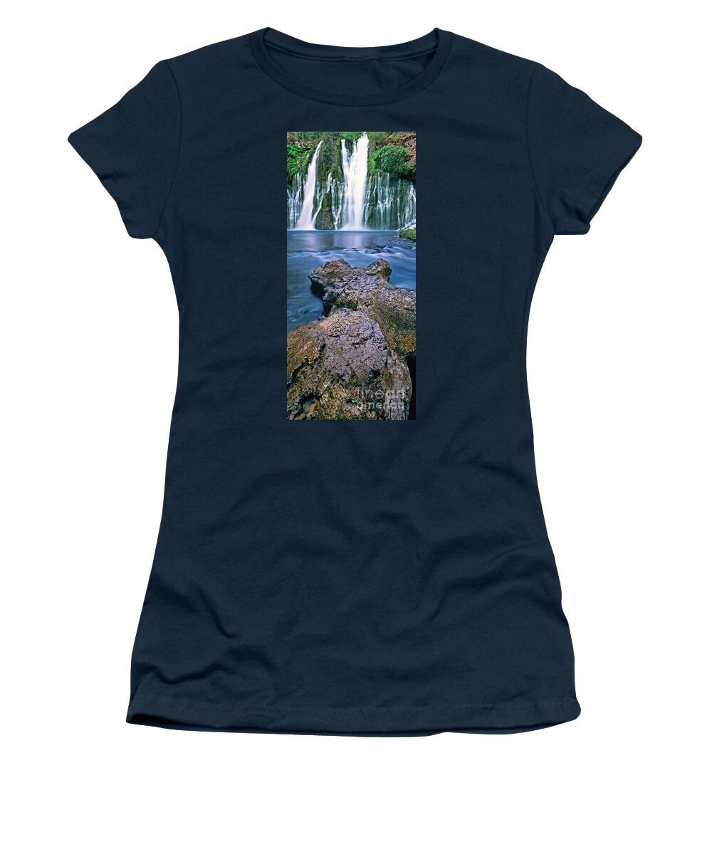 Burney Falls Women's T-Shirt featuring the photograph Panorama Burney Falls McArthur Burney State Park CA by Dave Welling