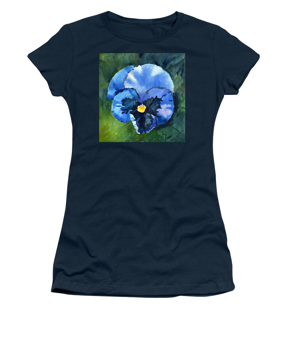 Blue Pansy Women's T-Shirt featuring the painting Pansy Blue by Katherine Miller