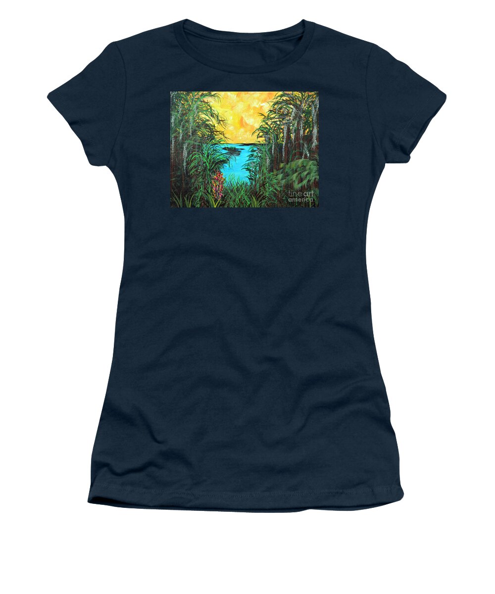 Panther Women's T-Shirt featuring the painting Panther Island In the Bayou by Alys Caviness-Gober
