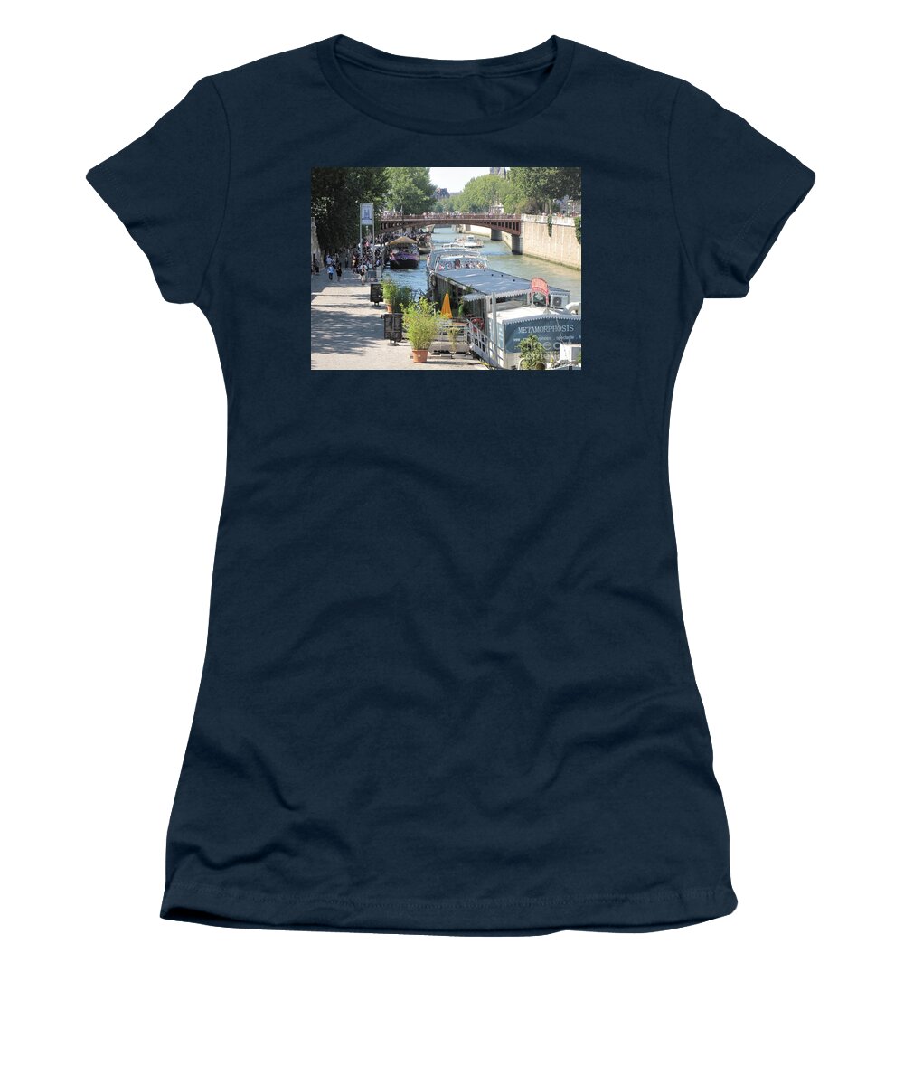 Bateau Mouche Women's T-Shirt featuring the photograph Paris - Seine Scene by HEVi FineArt