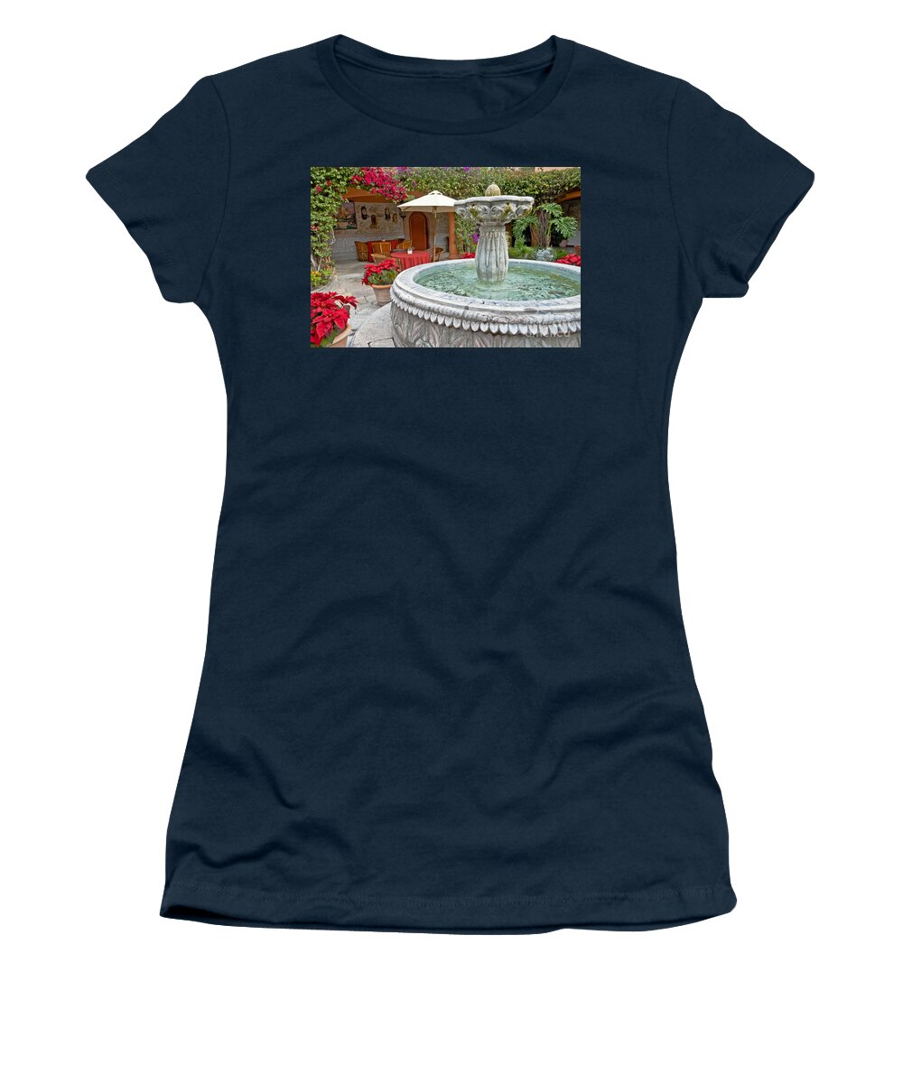 Patio Women's T-Shirt featuring the photograph Patio And Fountain by Richard & Ellen Thane