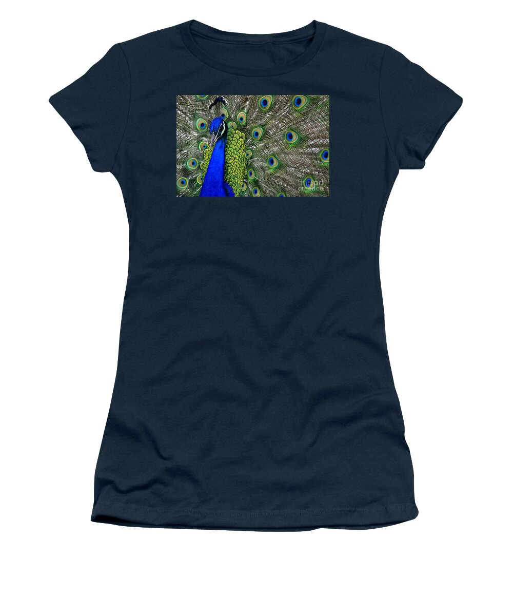 Peacock Women's T-Shirt featuring the photograph Peacock Head by Debby Pueschel