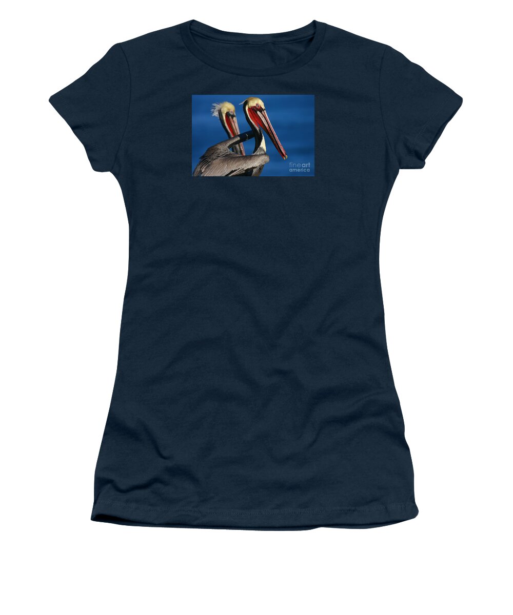 Landscapes Women's T-Shirt featuring the photograph La Jolla Pelicans In Waves by John F Tsumas