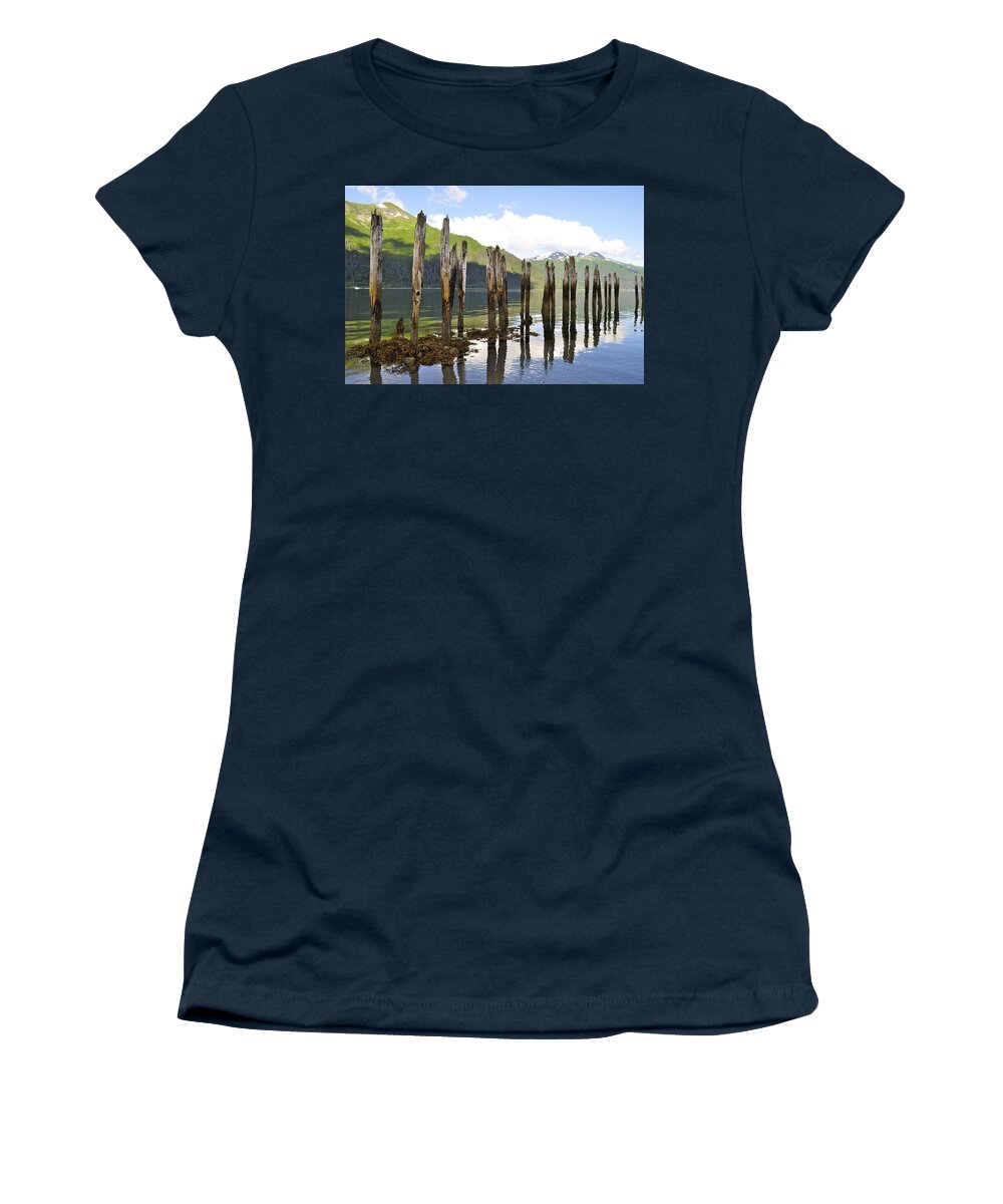 Landscape Women's T-Shirt featuring the photograph Pilings by Cathy Mahnke