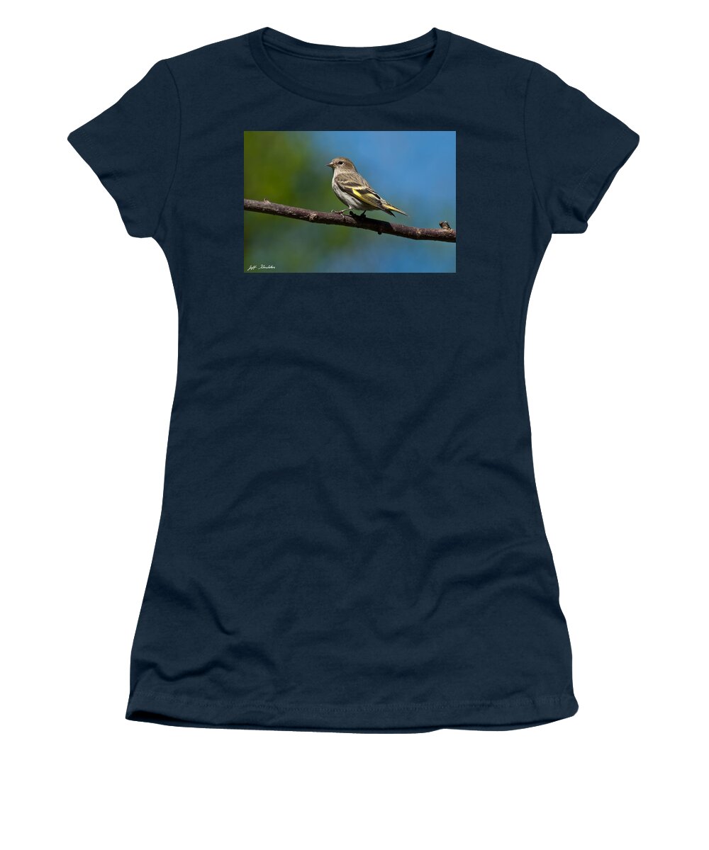 Animal Women's T-Shirt featuring the photograph Pine Siskin Perched on a Branch by Jeff Goulden