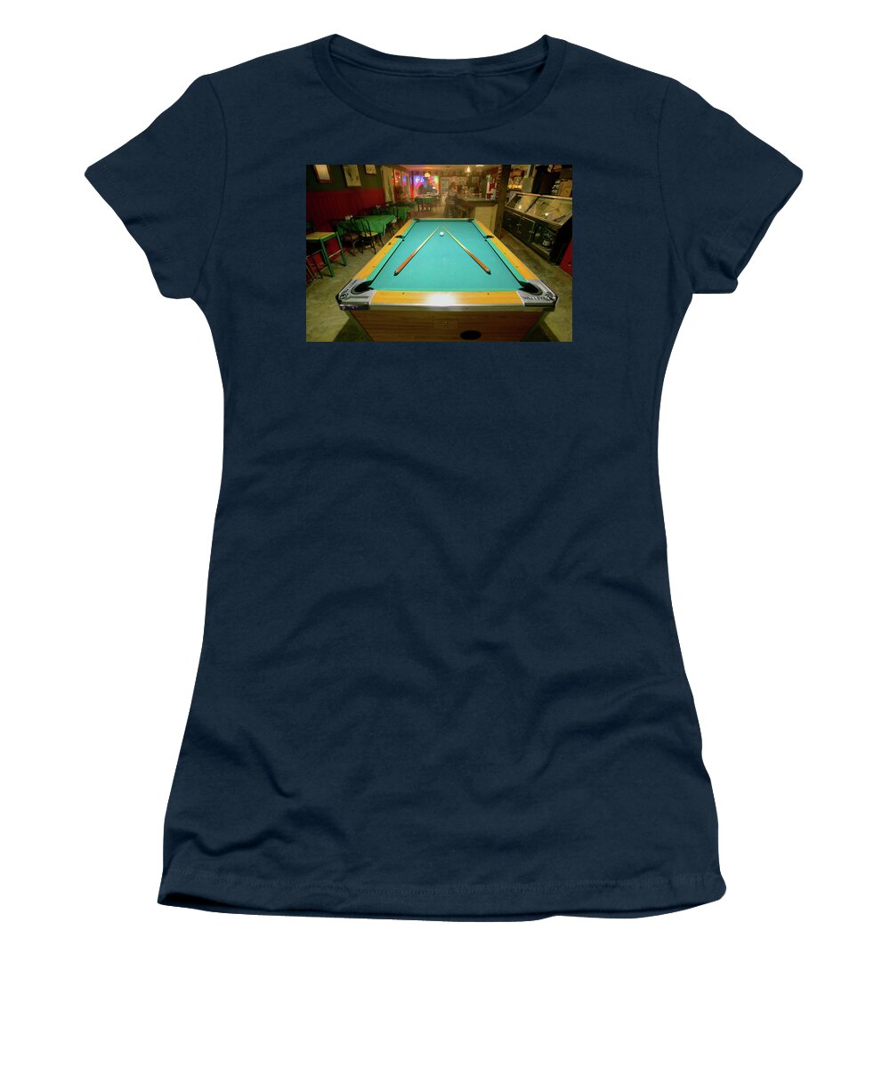 Photography Women's T-Shirt featuring the photograph Pool Table Lit By Electric Lights by Panoramic Images