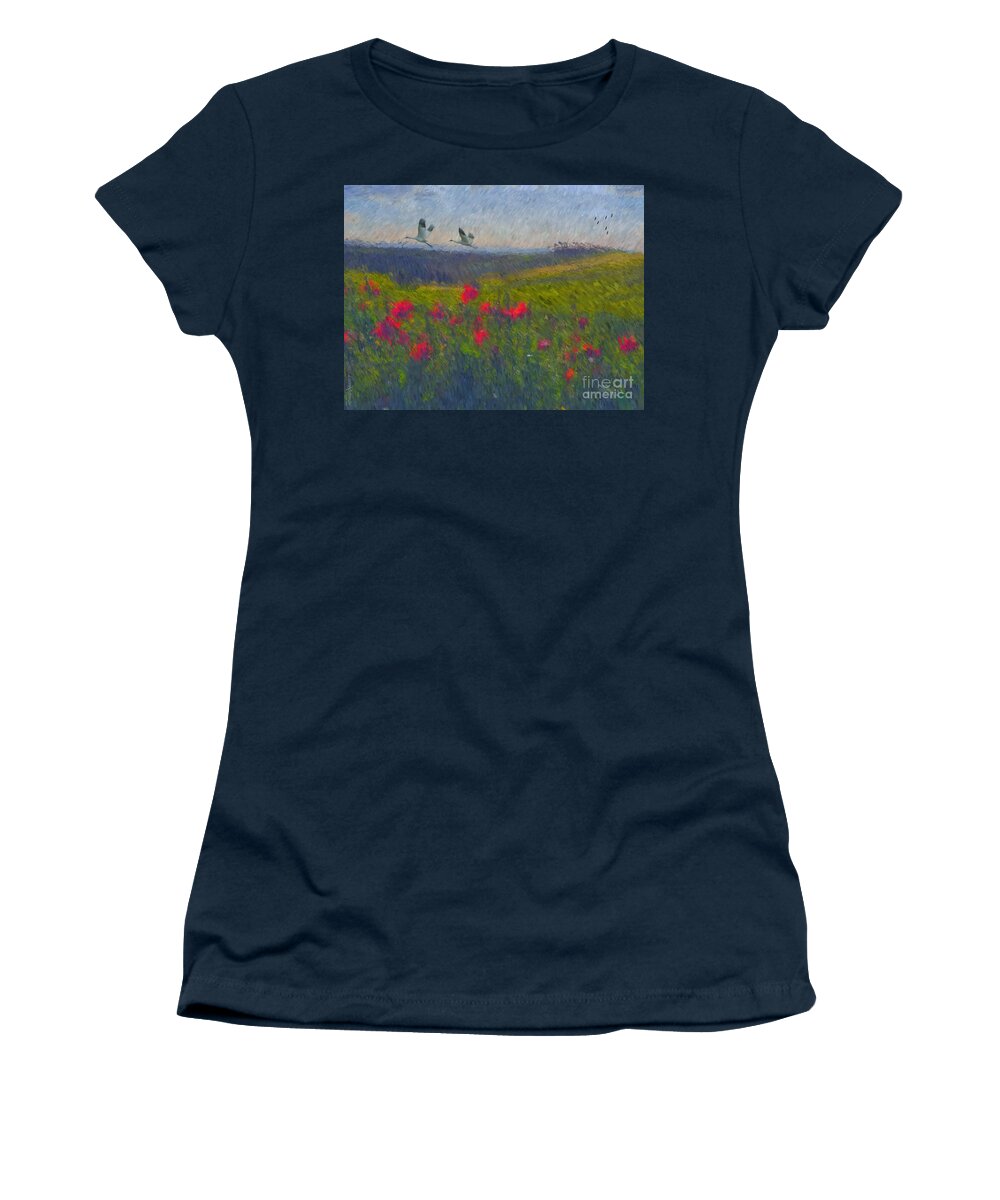 Poppies Women's T-Shirt featuring the digital art Poppies of Tuscany by Lianne Schneider