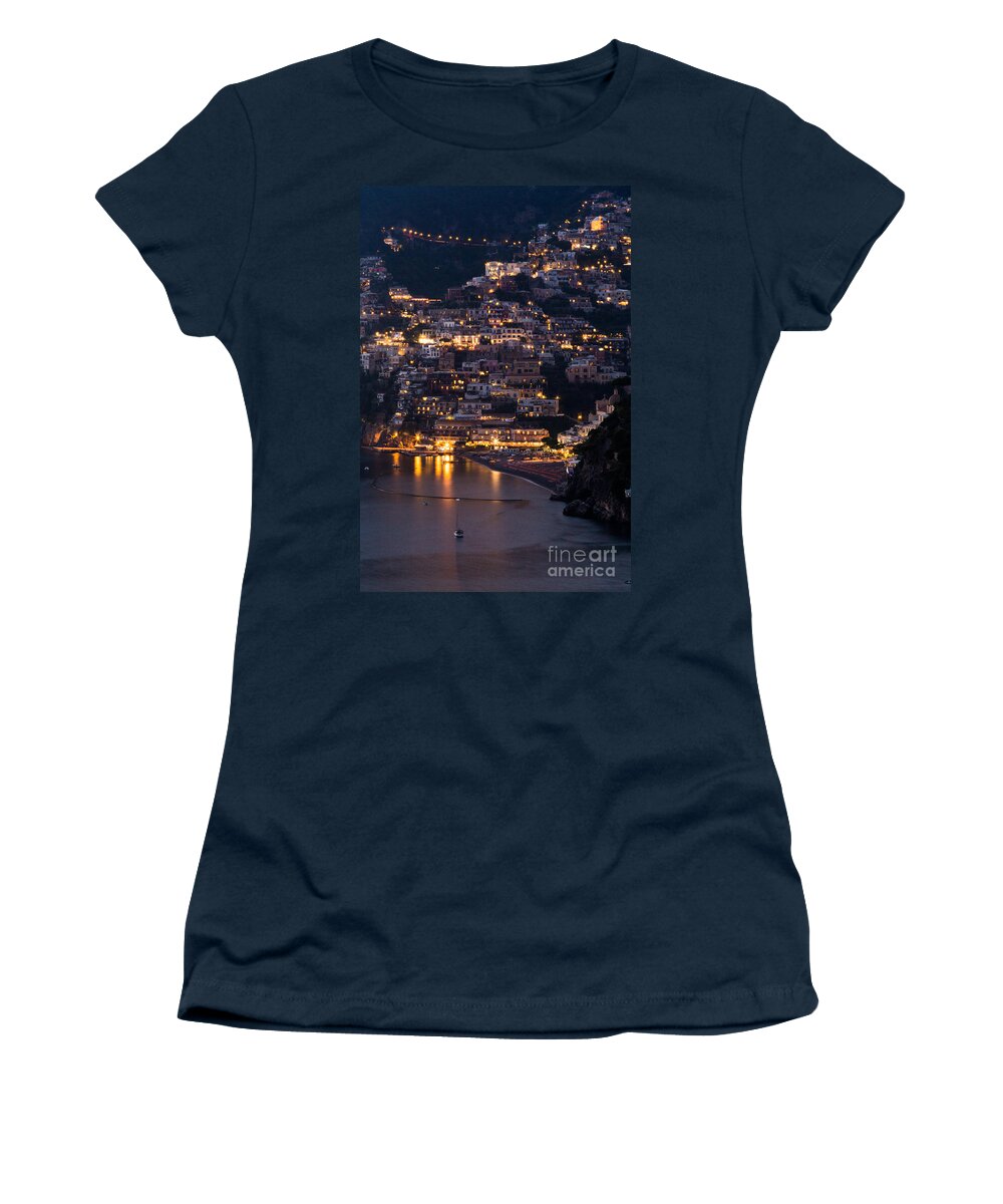 Amalfi Coast Women's T-Shirt featuring the photograph Postiano at night by Dan Hartford