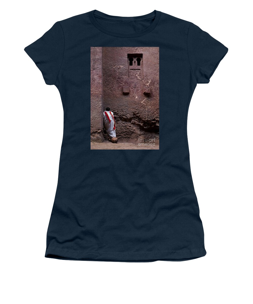 Africa Women's T-Shirt featuring the photograph Priest Praying Outside Church In Lalibela Ethiopia by JM Travel Photography