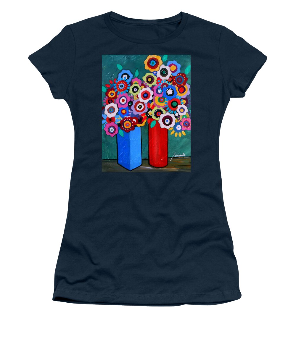 Blooms Women's T-Shirt featuring the painting Prisarts Florals II by Pristine Cartera Turkus