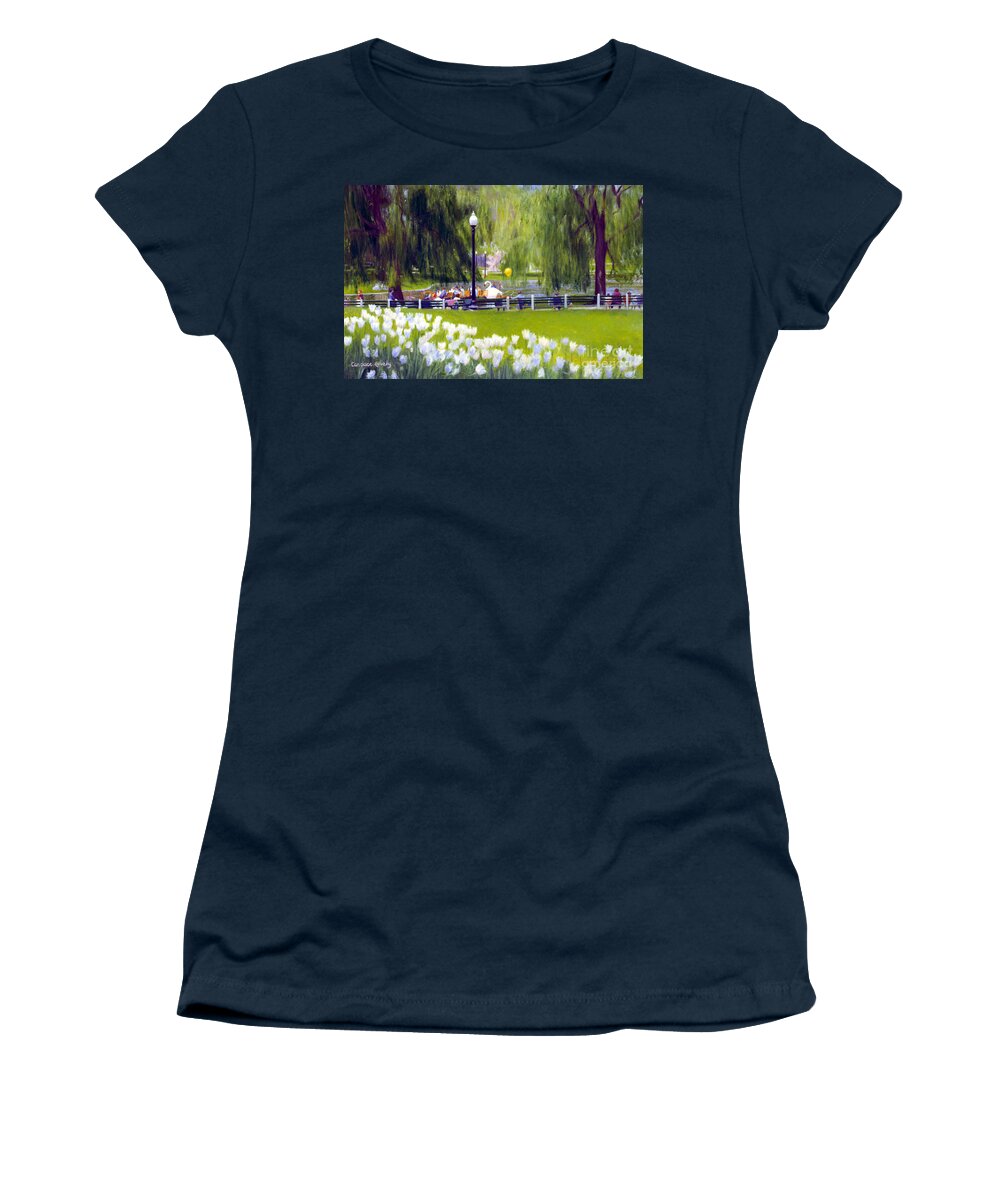 Boston Public Garden Women's T-Shirt featuring the painting Public Garden Outing by Candace Lovely