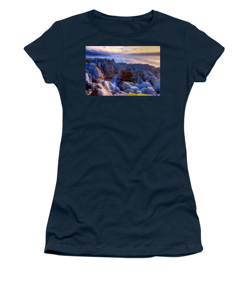 Rock Women's T-Shirt featuring the photograph Punakaiki Pancake Rocks by Alexey Stiop