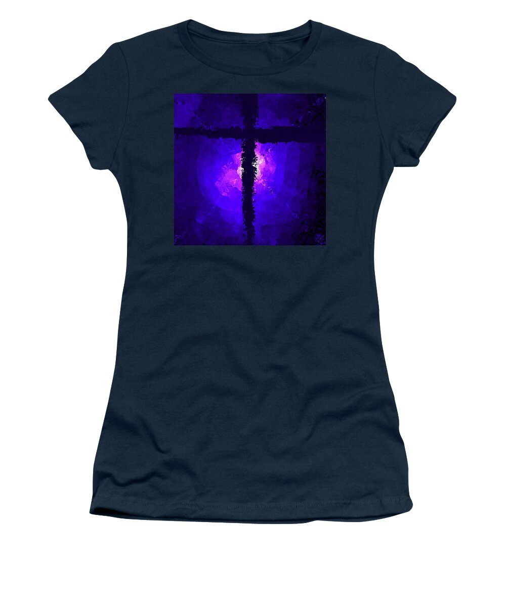Purple Women's T-Shirt featuring the painting Purple Light behind the Cross by Bruce Nutting