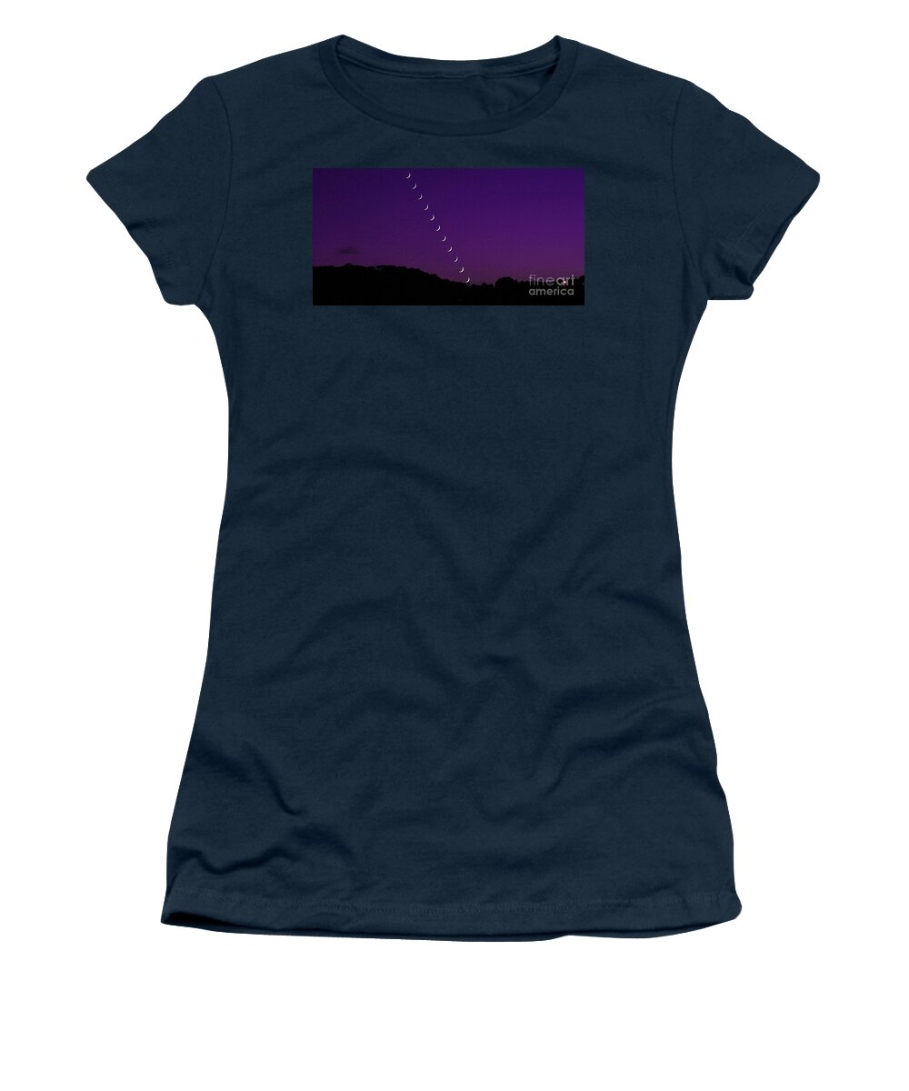 Purple Moon Set. Medina Lake Women's T-Shirt featuring the photograph Purple Moon Setting in West by Michael Tidwell