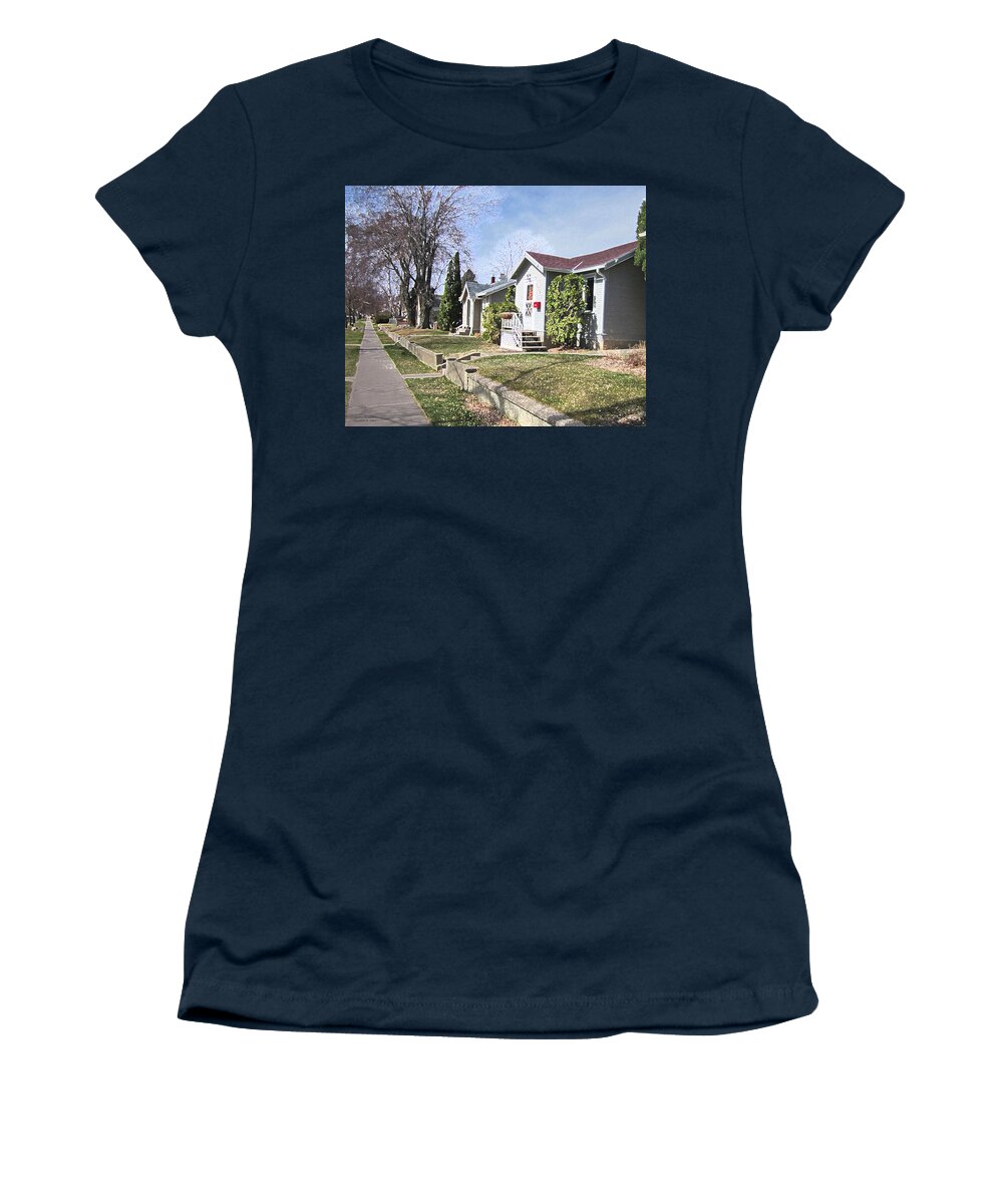 City Women's T-Shirt featuring the digital art Quiet Street Waiting for Spring by Donald S Hall