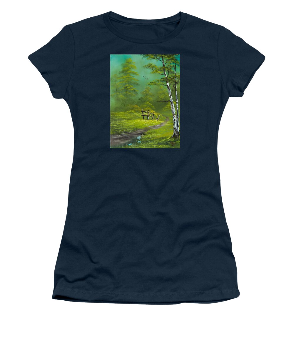 Landscape Women's T-Shirt featuring the painting Quiet Trail by Chris Steele