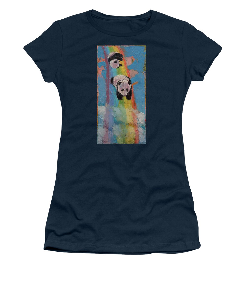 Art Women's T-Shirt featuring the painting Panda Rainbow by Michael Creese