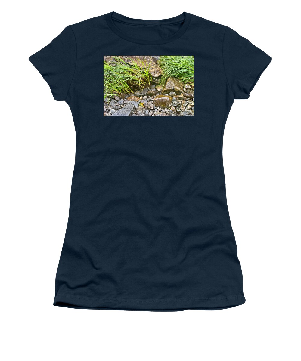 Rock Women's T-Shirt featuring the photograph Raindrops on the Riverbank Photo by Peter J Sucy