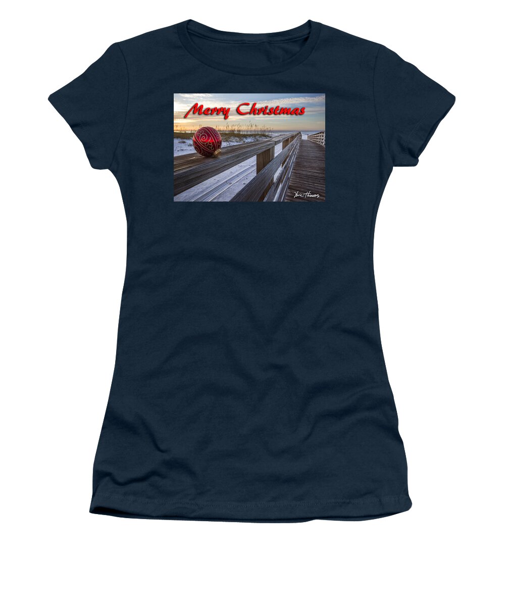 Christmas Women's T-Shirt featuring the digital art Red Bulb on the Rail by Michael Thomas