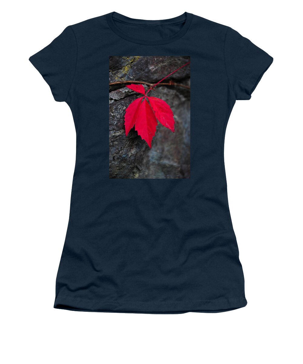 Red Leaf Women's T-Shirt featuring the photograph Red Hot on a Cool Day by Randi Grace Nilsberg