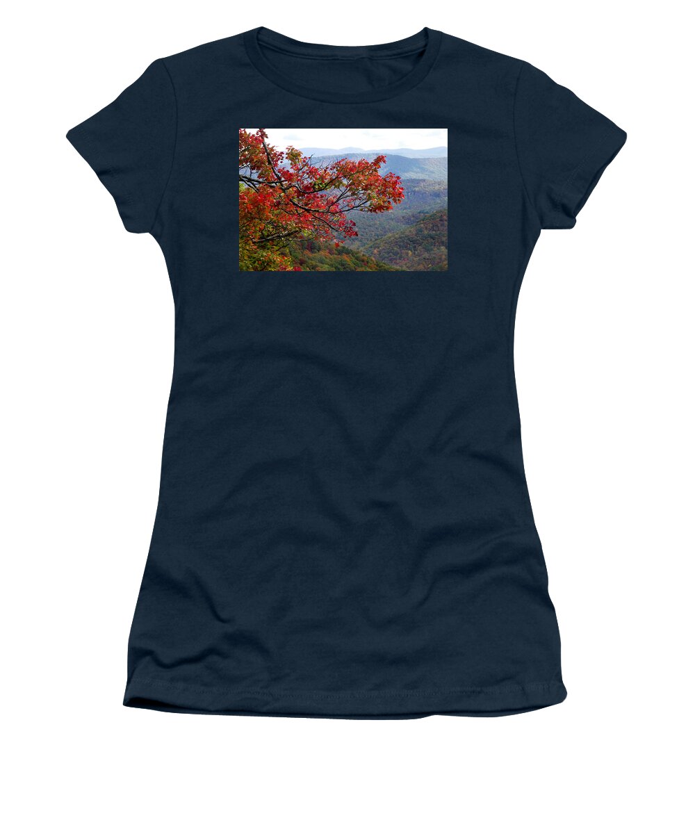 Landscapes. Printscapes Women's T-Shirt featuring the photograph Red leaves in the Blueridge by Duane McCullough
