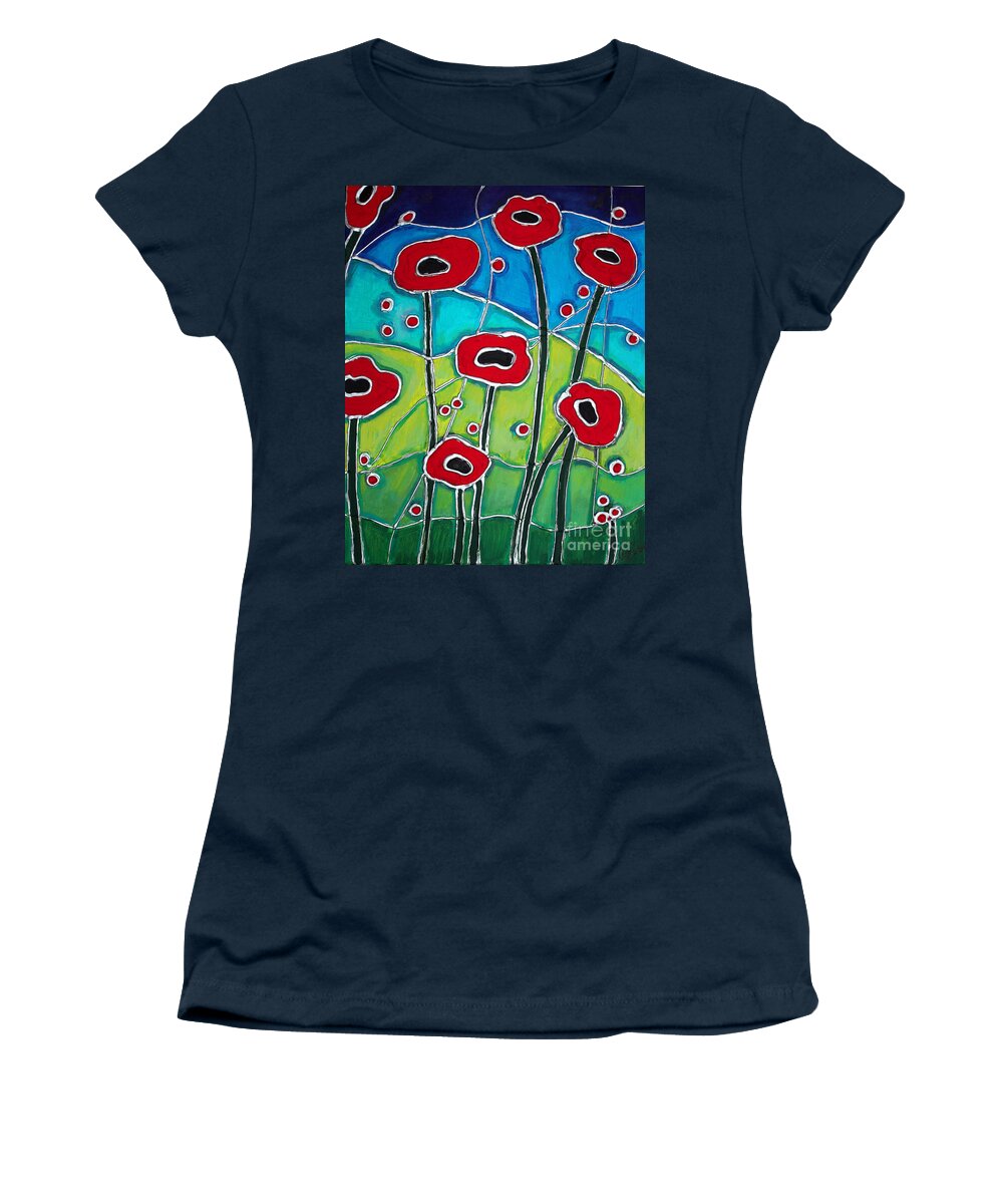 Red Women's T-Shirt featuring the painting Red Poppies 1 by Cynthia Snyder