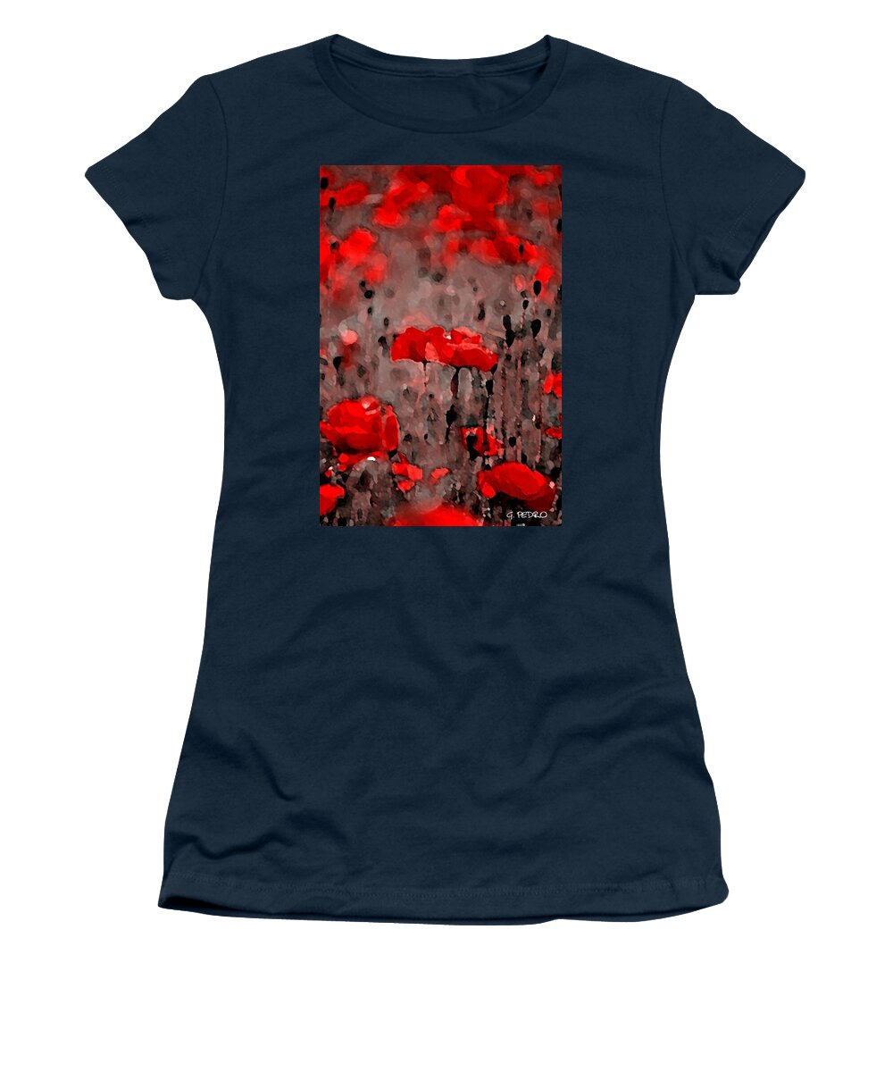 Red Women's T-Shirt featuring the painting Red Poppies by George Pedro