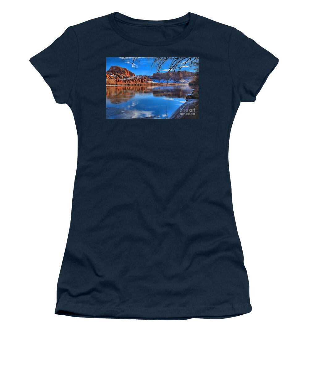 Moab Utah Women's T-Shirt featuring the photograph Red Rocks Ice And Blue Skies by Adam Jewell