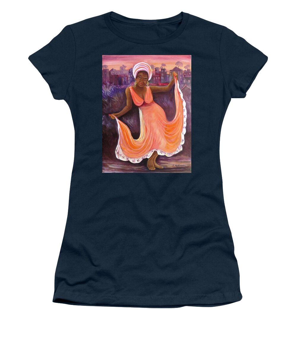Dancing Women's T-Shirt featuring the painting Reggae Night by Carol Allen Anfinsen