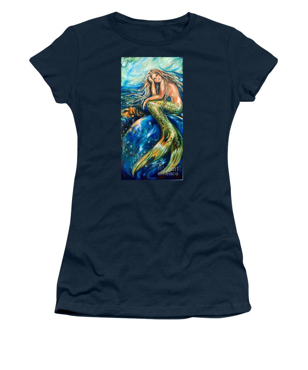 Mermaid Women's T-Shirt featuring the painting Resting on a Bubble Revised by Linda Olsen