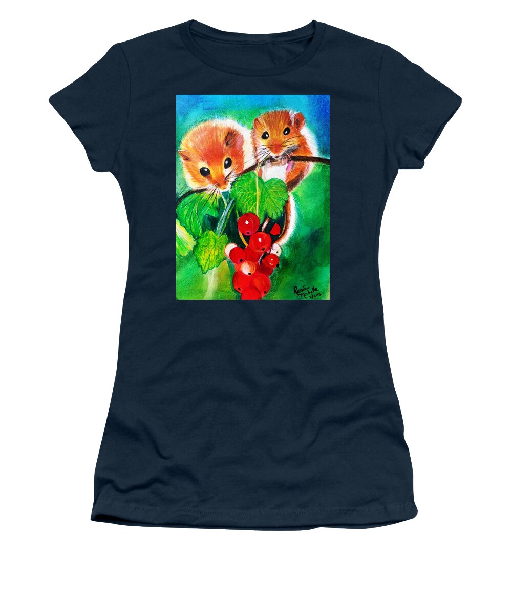 Vine Tomatoes Women's T-Shirt featuring the painting Ripe-n-Ready Cherry Tomatoes by Renee Michelle Wenker