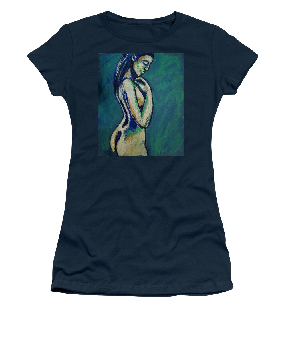 Romantic Dreamer Women's T-Shirt featuring the painting Romantic Dreamer - Female Nude by Carmen Tyrrell