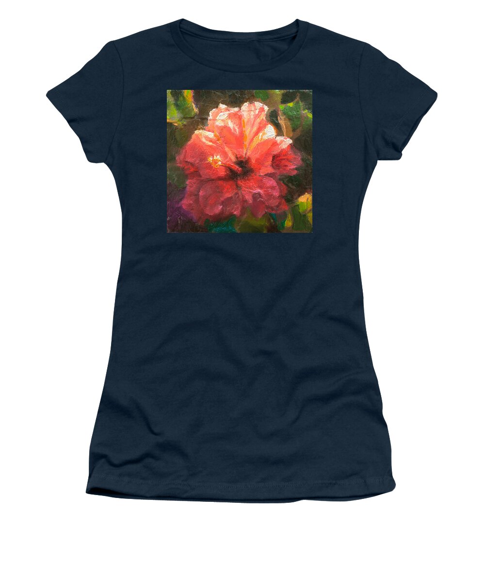 Petals Women's T-Shirt featuring the painting Ruffled Light Double Hibiscus Flower by K Whitworth