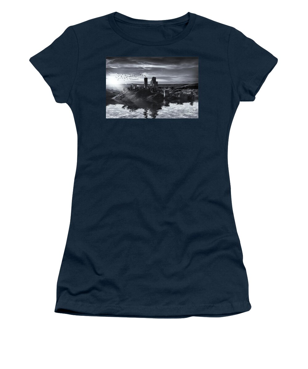 Landscape Women's T-Shirt featuring the photograph Ruins on the water landscape by Simon Bratt