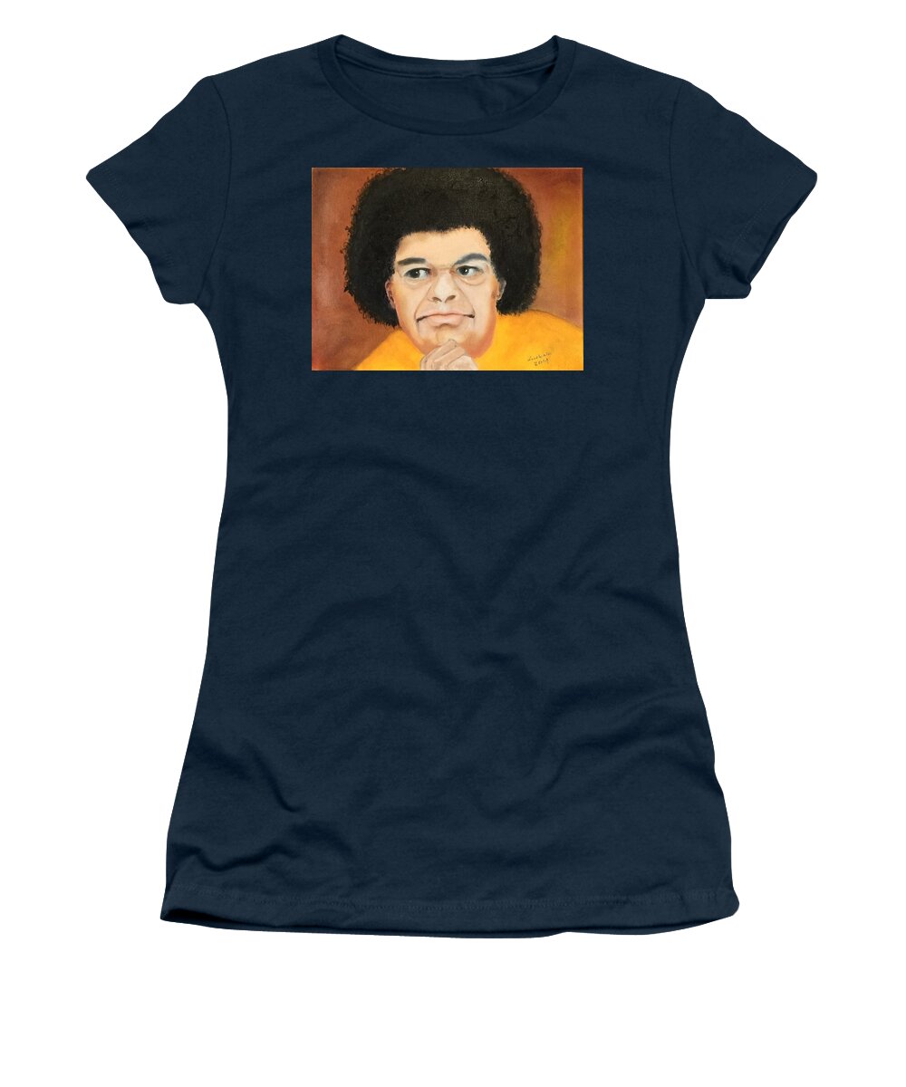 Art Women's T-Shirt featuring the painting Sai Baba by Ryszard Ludynia