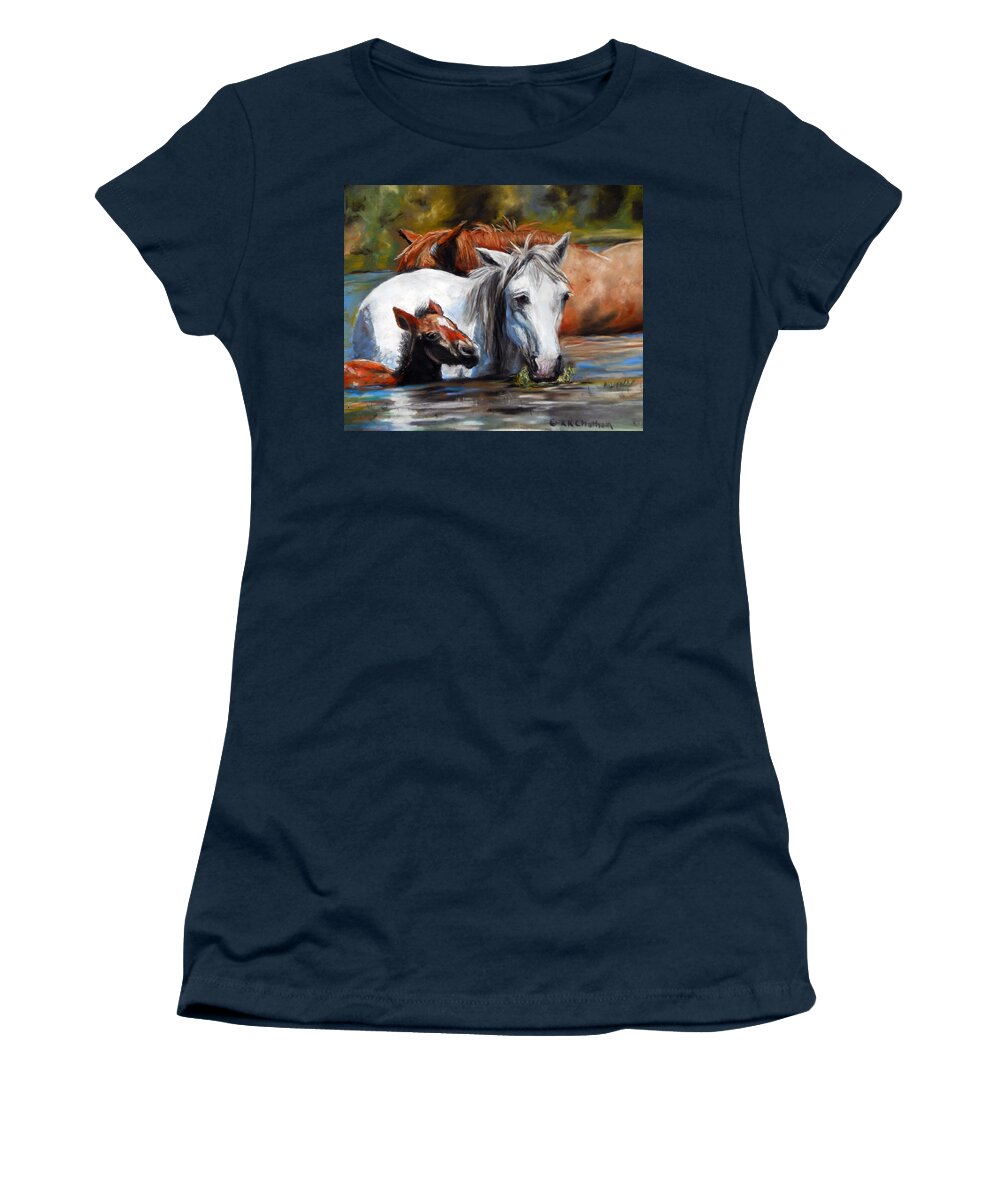 Horse Art Women's T-Shirt featuring the pastel Salt River Foal by Karen Kennedy Chatham