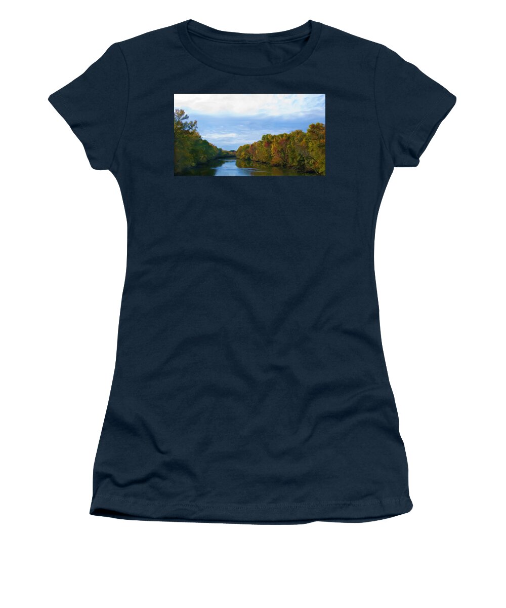 Saluda River Women's T-Shirt featuring the painting Saluda River In The Fall by Steven Richardson