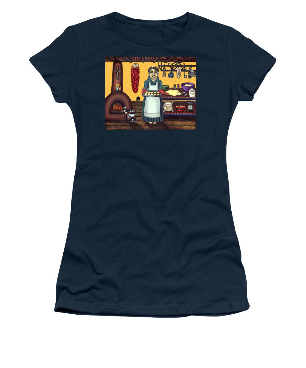 Folk Art Women's T-Shirt featuring the painting San Pascual Making Biscochitos by Victoria De Almeida