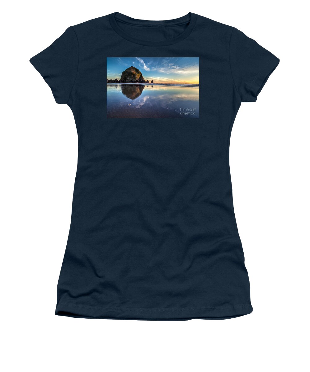 Cannon Beach Women's T-Shirt featuring the photograph Sand Dollar Sunset Repose by Mike Reid