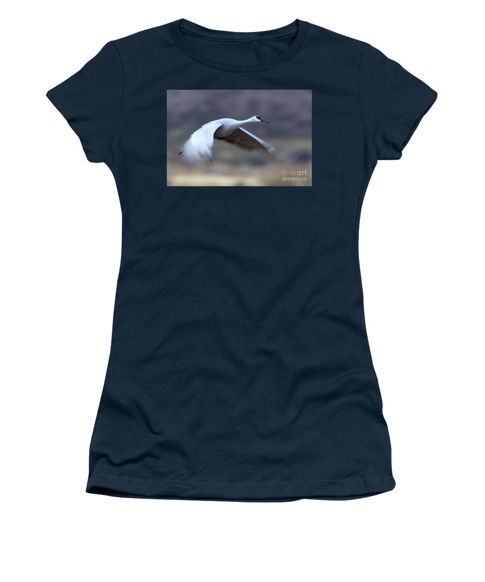 Sandhill Crane Women's T-Shirt featuring the photograph Sandhill speeding by by Bryan Keil