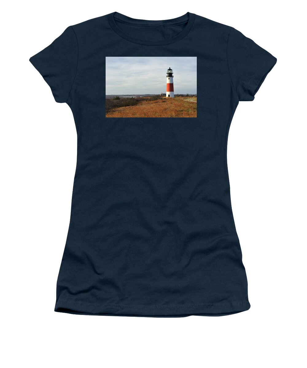 Lighthouse Women's T-Shirt featuring the photograph Sankaty Head Lighthouse Nantucket in Autumn Colors by Marianne Campolongo