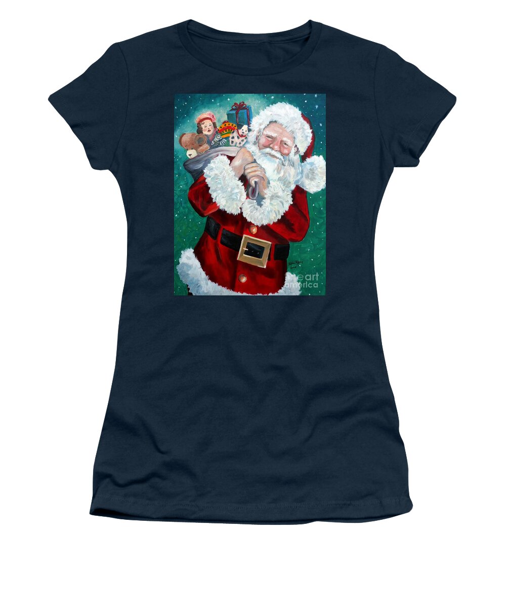 Santa Women's T-Shirt featuring the painting Santa's Coming to Town by Julie Brugh Riffey