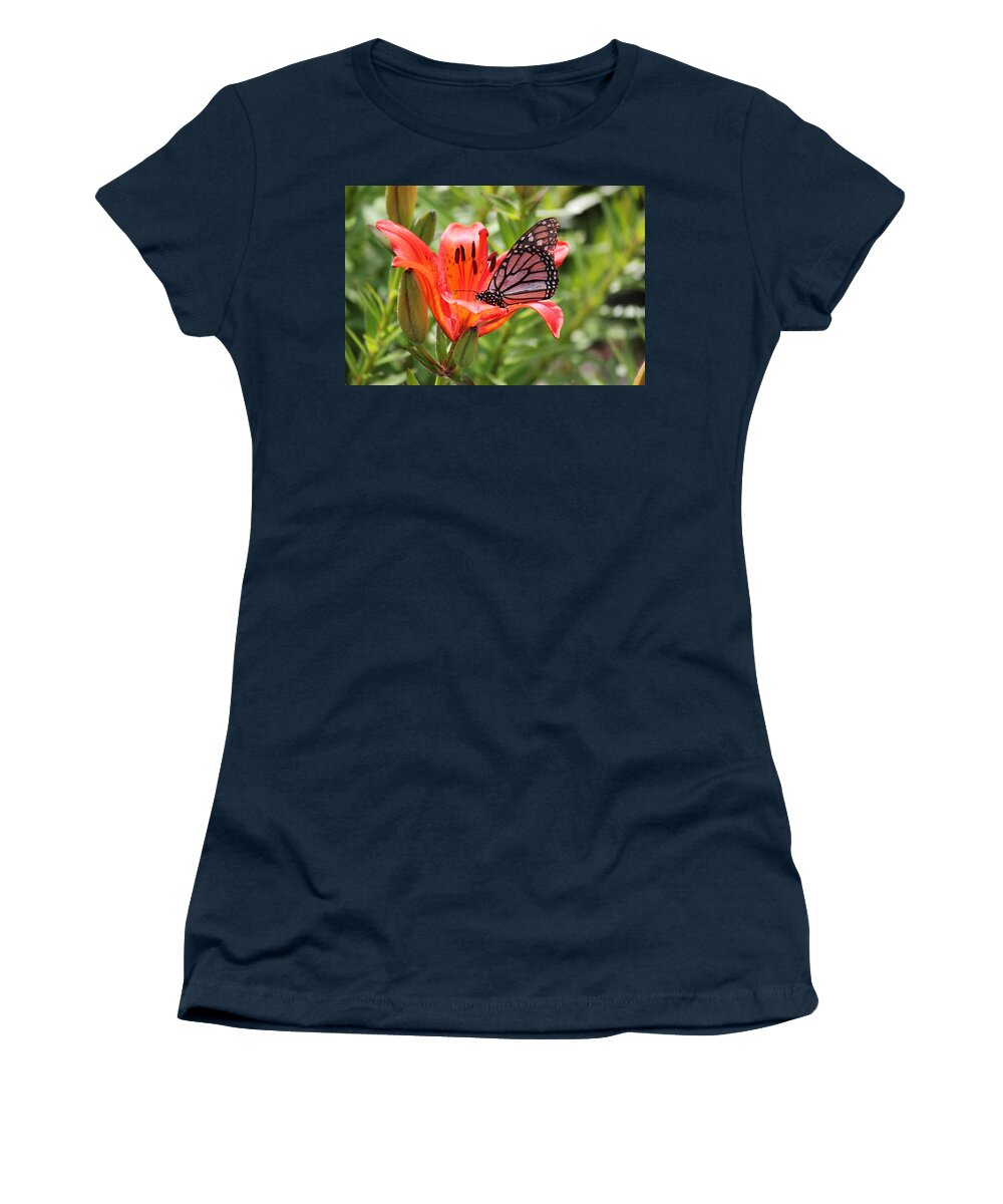 Saskatchewan Women's T-Shirt featuring the photograph Saskatchewan Prairie Lily and Butterfly by Ryan Crouse