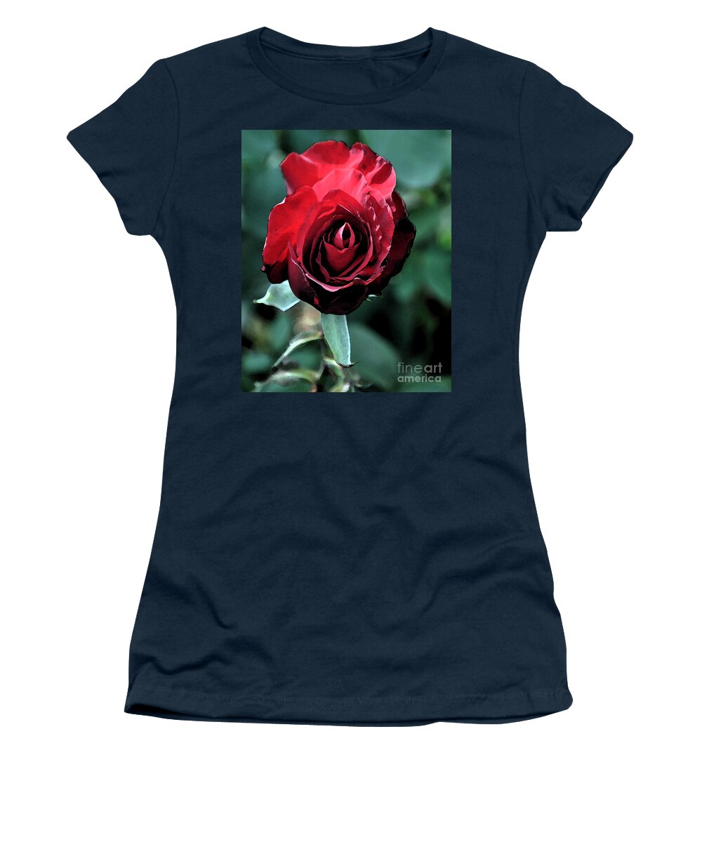 Rose Women's T-Shirt featuring the digital art Red Rose Bloom by Kirt Tisdale