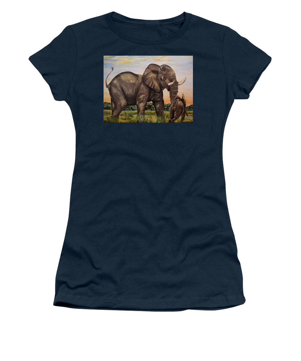 Mother Elephant Women's T-Shirt featuring the painting Scolding mother by Sunel De Lange