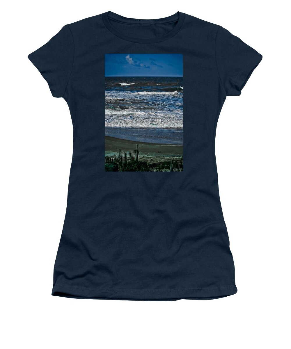 Sea Women's T-Shirt featuring the photograph Sea Foam and Sand Bubbles by DigiArt Diaries by Vicky B Fuller