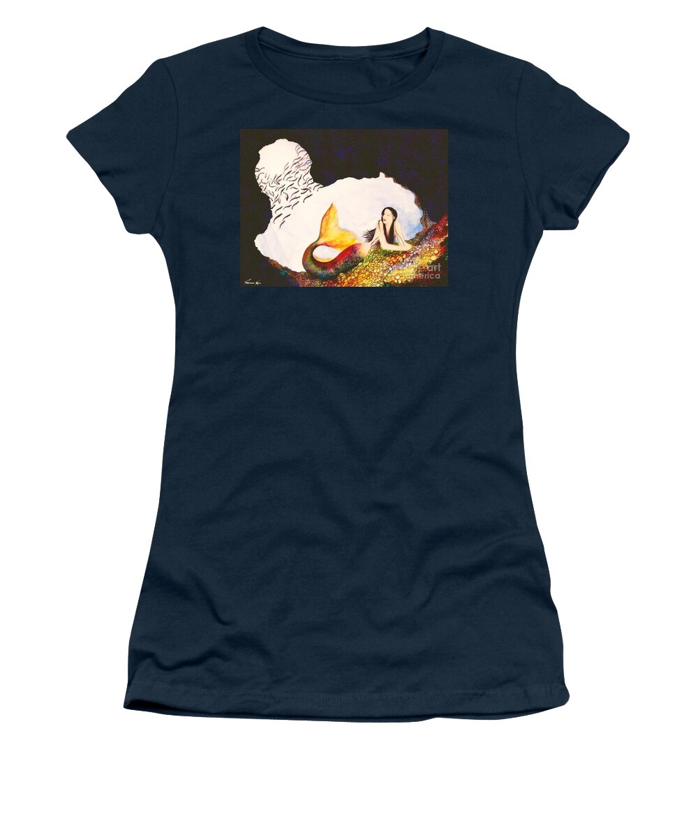 Ocean Women's T-Shirt featuring the painting Secret Hideaway by Frances Ku