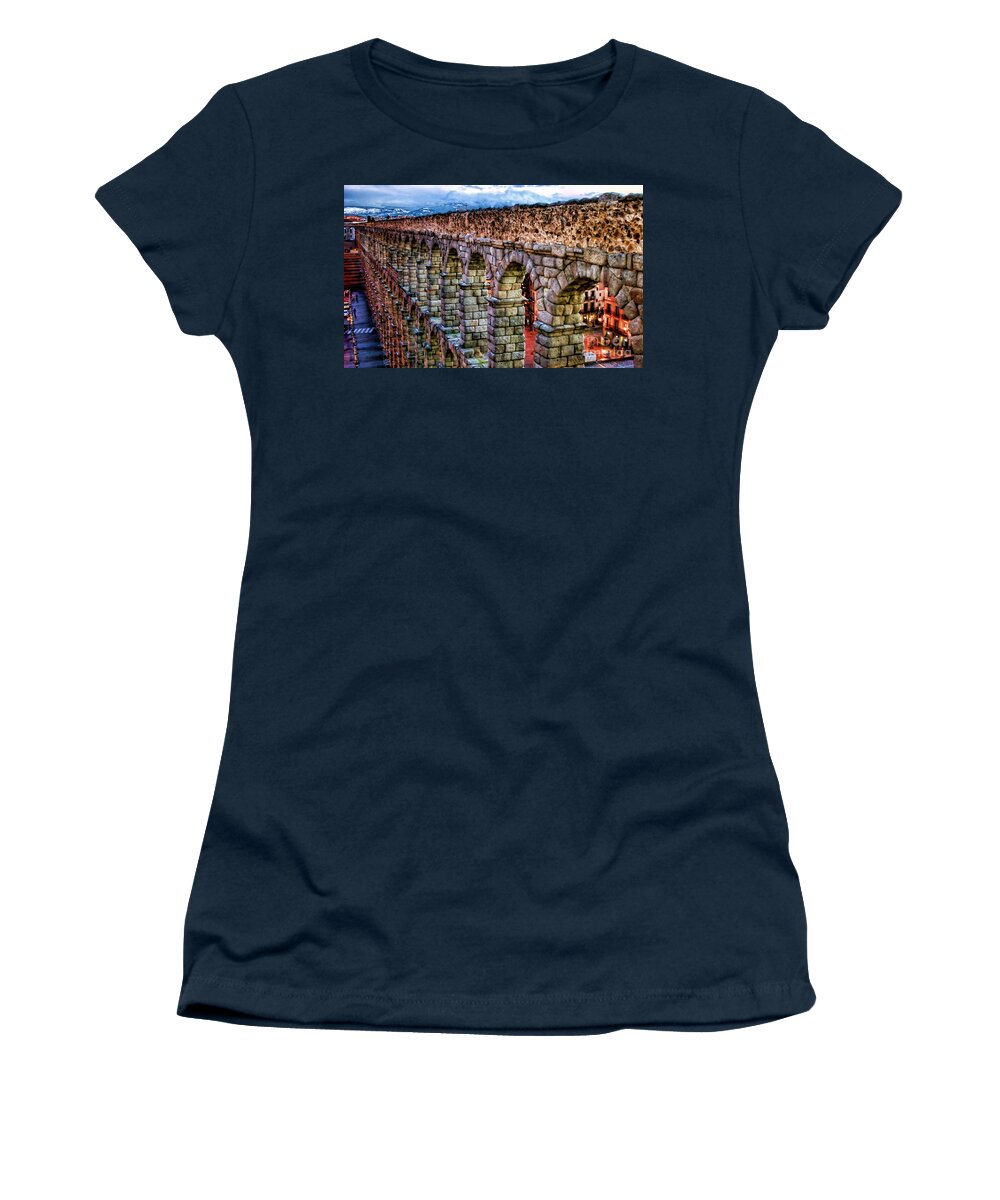 Segovia Women's T-Shirt featuring the photograph Segovia Aqueduct Spain By Diana Sainz by Diana Raquel Sainz