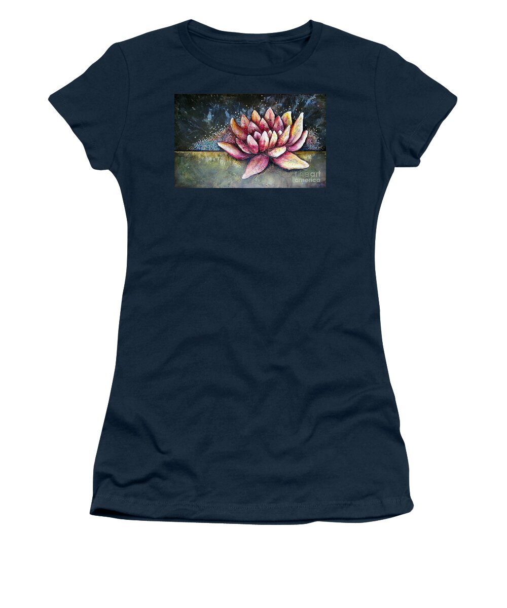 Lotus Women's T-Shirt featuring the painting Self Portrait with Lotus by Shadia Derbyshire