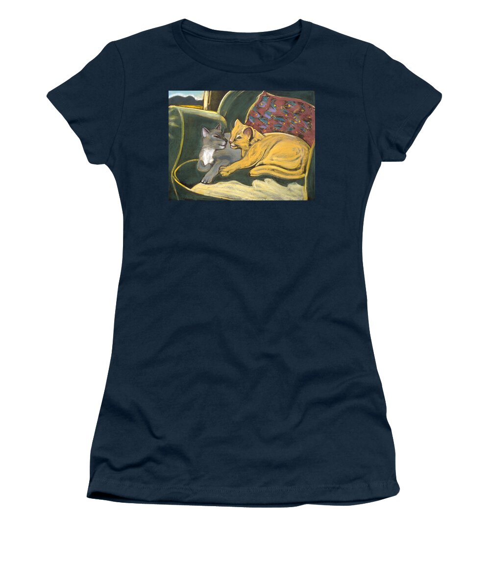 Cats Women's T-Shirt featuring the painting Share My Chair by Laura Lee Cundiff
